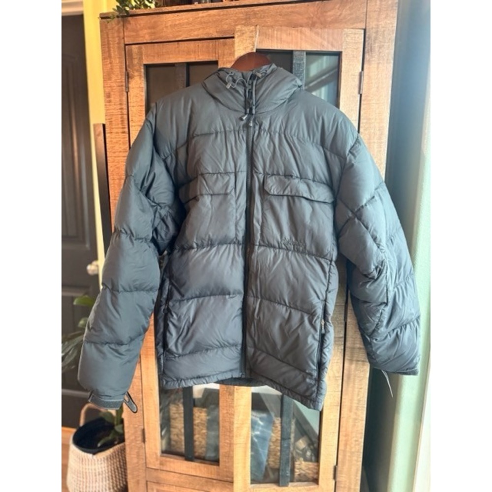 Cabelas Mens 700 fill Goose Down Puffer Jacket Coat Hooded Gray M Reg